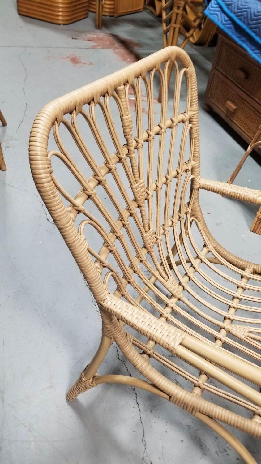 Plastic Restored Faux Rattan Outdoor Lounge Chair Pair in the style of Franco Albini