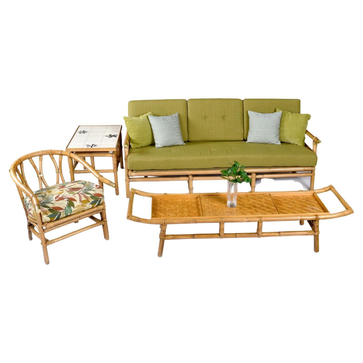 Vintage Coastal Custom Bent Rattan Tub Sofa and Chair Set at 1stDibs vintage rattan sofa