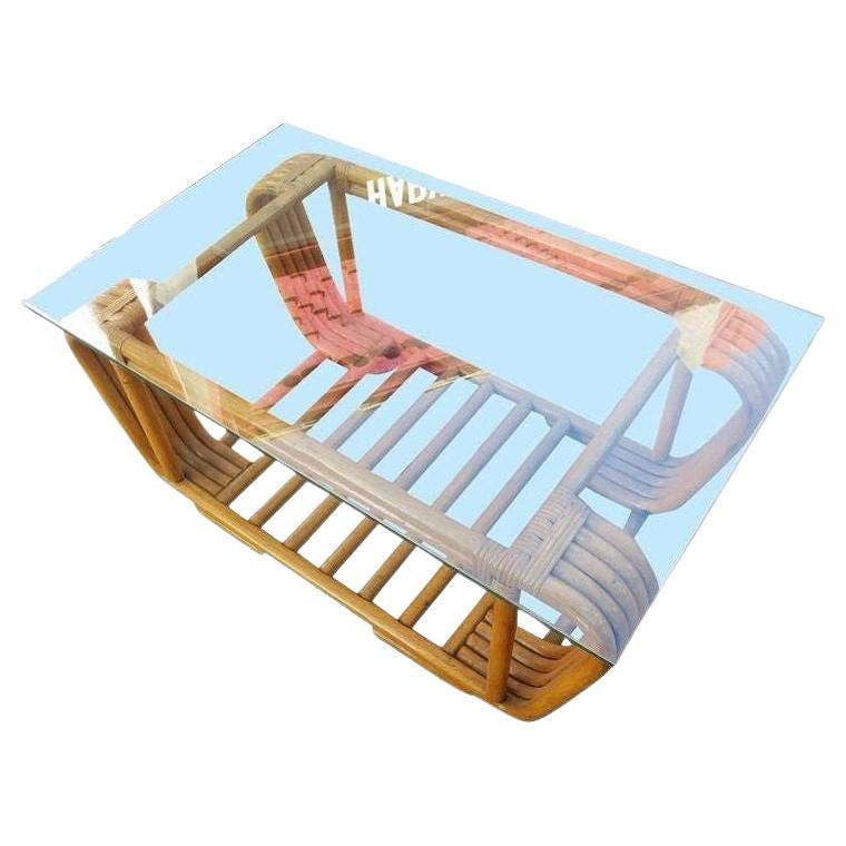 Restored Five Strand Rattan Coffee Table with Floating Glass Top