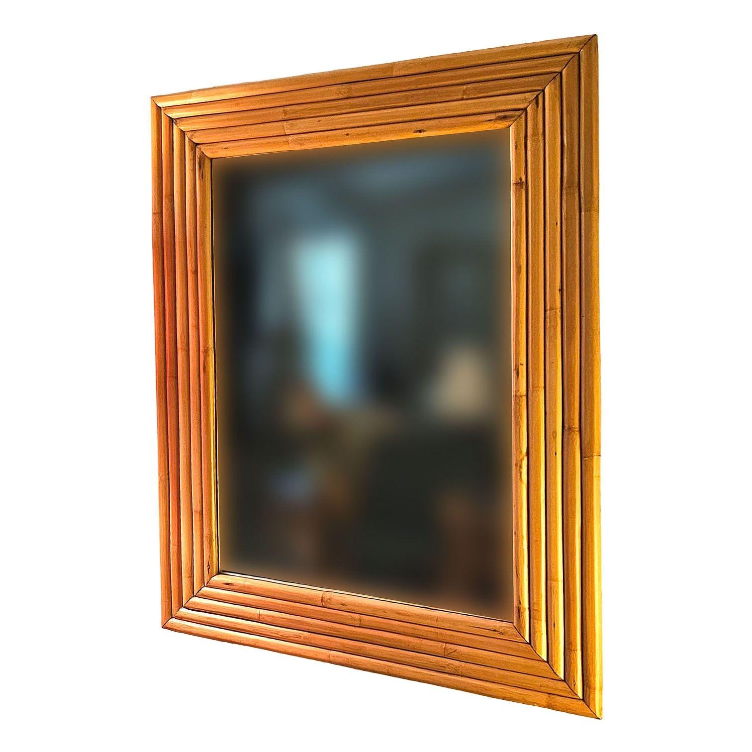 Mid-Century Modern Restored Five-Strand Rectangle Rattan Mirror by Tropical Sun Rattan Company For Sale