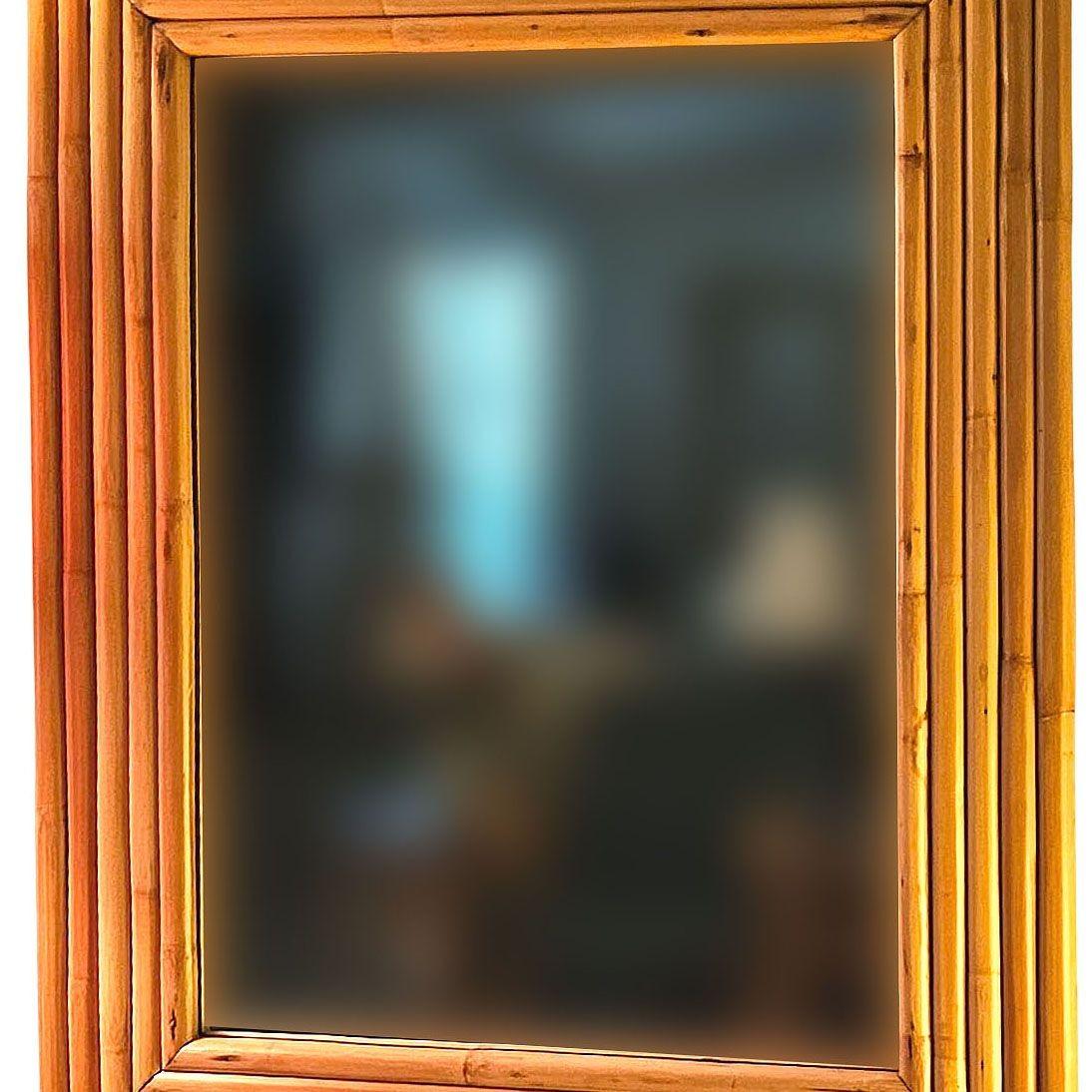 American Restored Five-Strand Rectangle Rattan Mirror by Tropical Sun Rattan Company For Sale