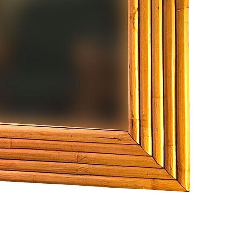 Restored Five-Strand Rectangle Rattan Mirror by Tropical Sun Rattan Company In Excellent Condition For Sale In Van Nuys, CA