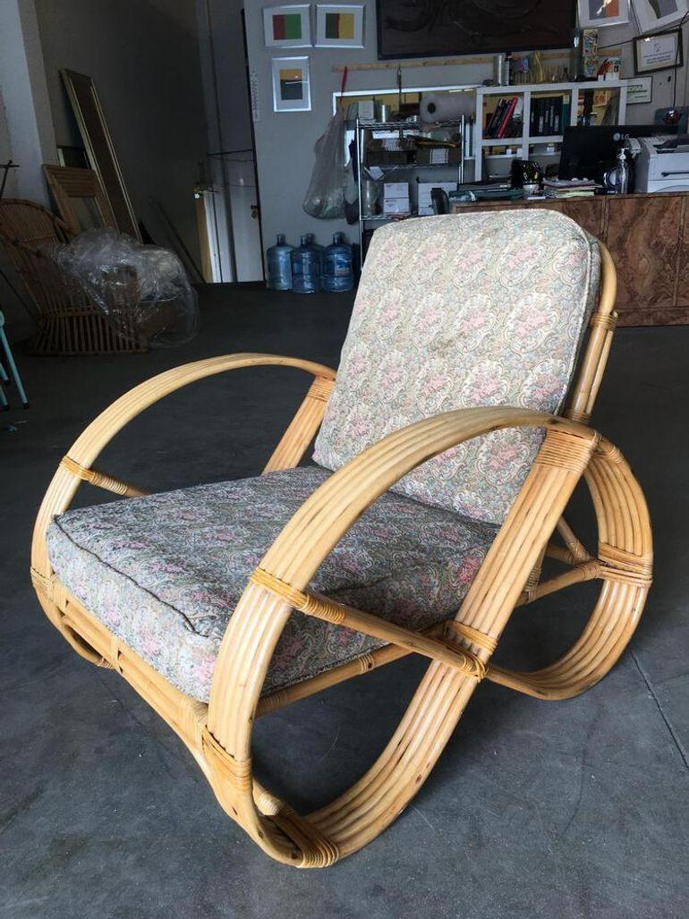 American Restored Five-Strand Round Full Pretzel Rattan Lounge Chair For Sale