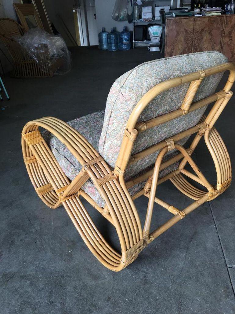 Mid-20th Century Restored Five-Strand Round Full Pretzel Rattan Lounge Chair For Sale