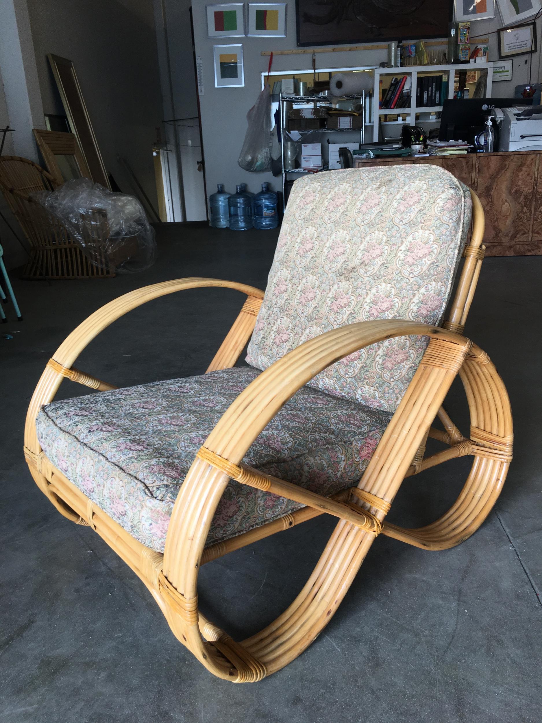 Mid-Century Modern Restored Five-Strand Round Full Pretzel Rattan Lounge Chair