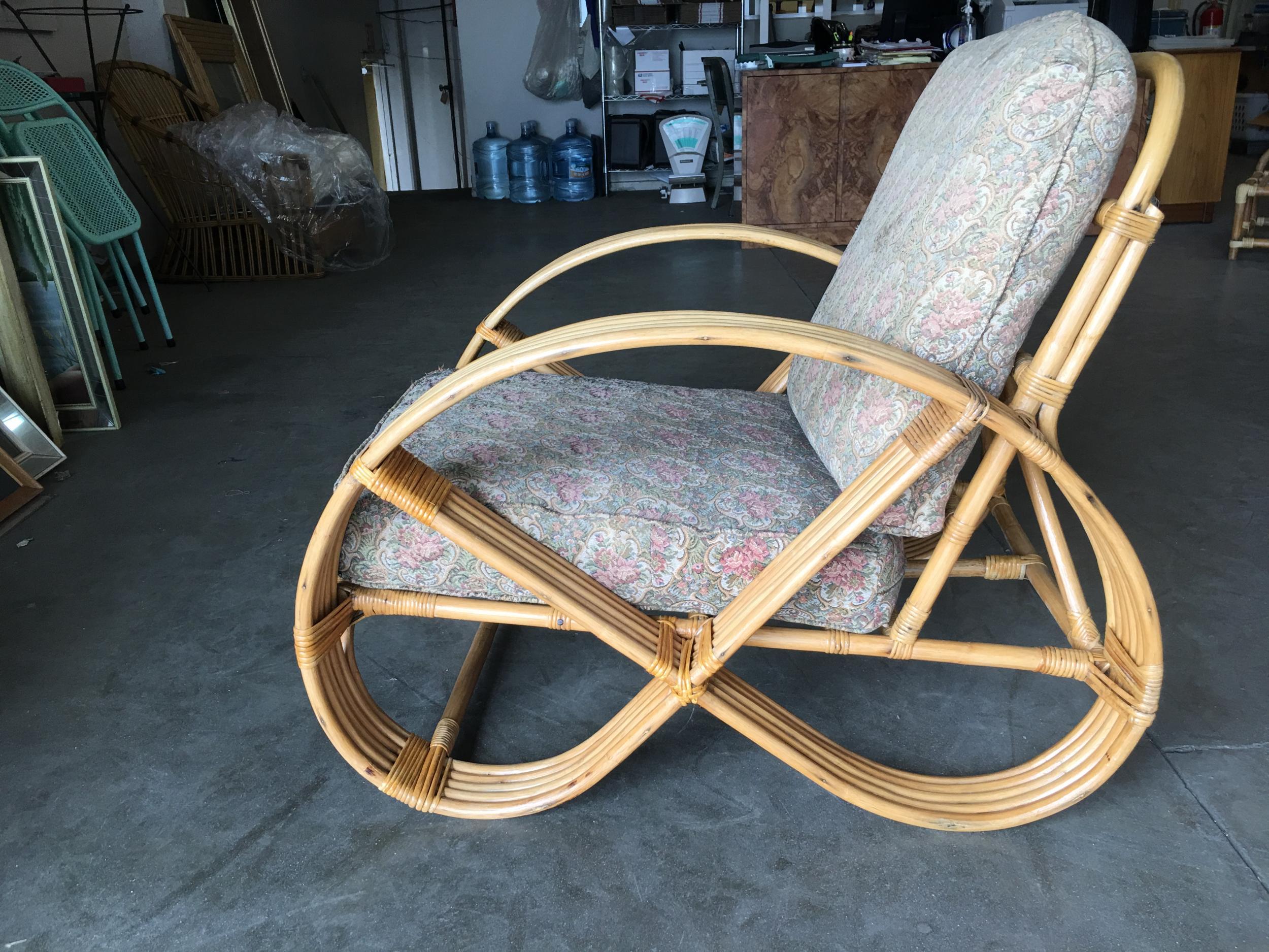 American Restored Five-Strand Round Full Pretzel Rattan Lounge Chair