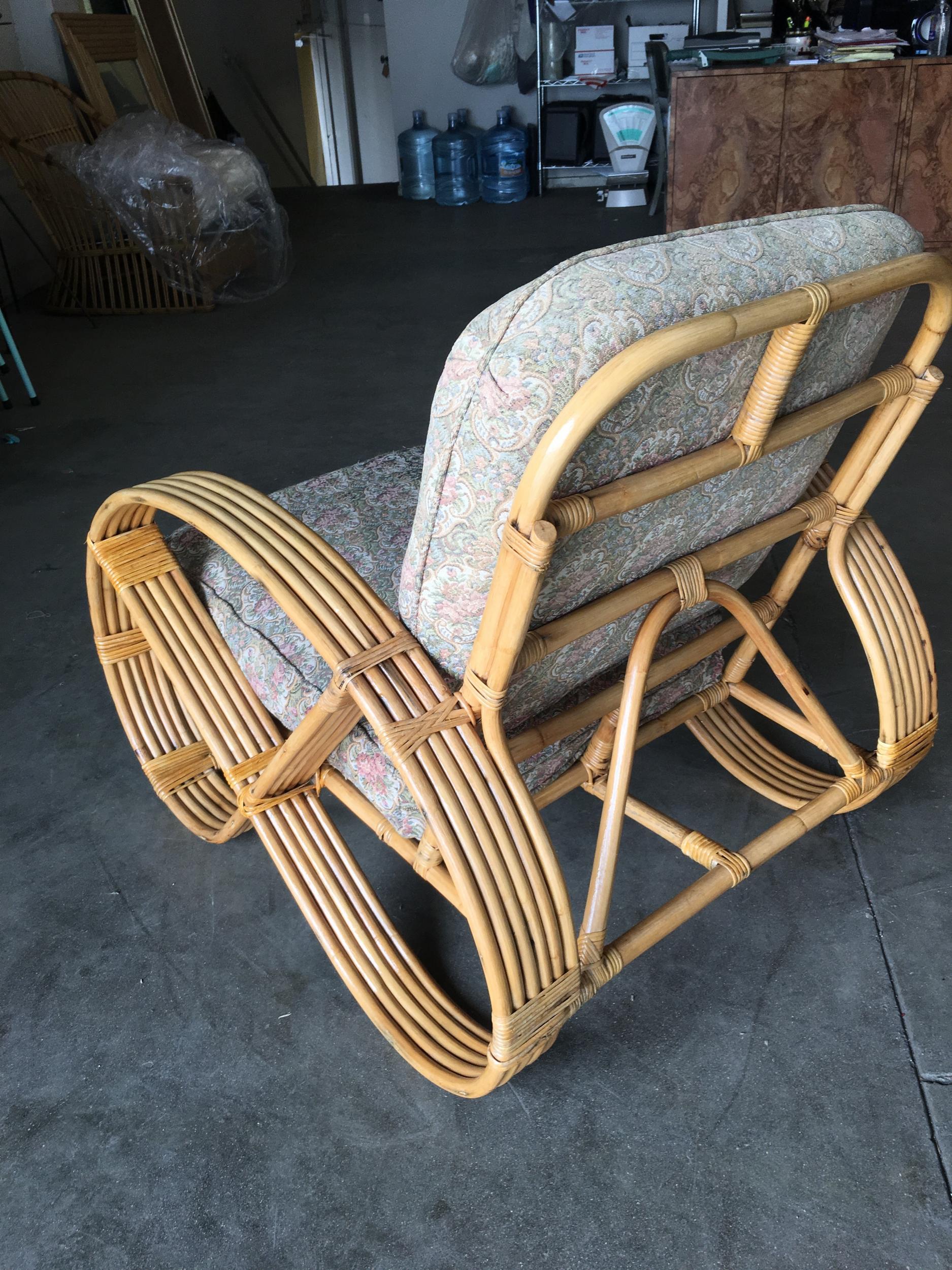 Restored Five-Strand Round Full Pretzel Rattan Lounge Chair In Excellent Condition In Van Nuys, CA