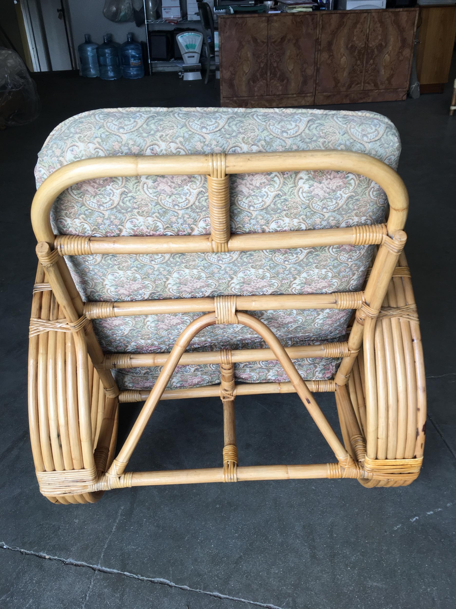 Mid-20th Century Restored Five-Strand Round Full Pretzel Rattan Lounge Chair