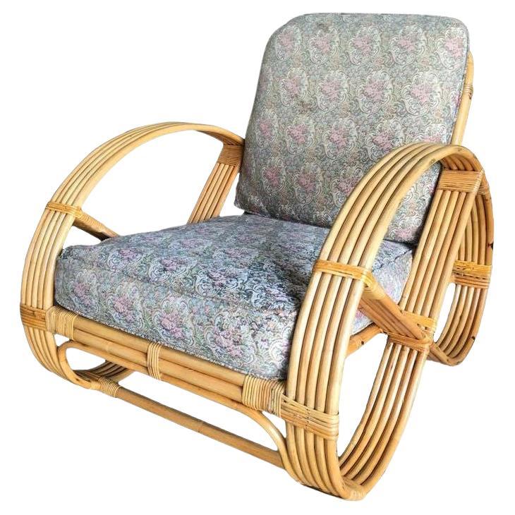 Restored Five-Strand Round Full Pretzel Rattan Lounge Chair For Sale