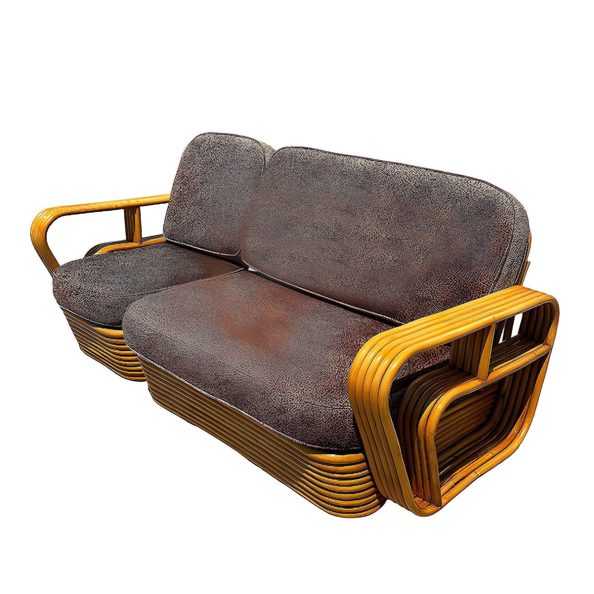 Ensemble canapé et chaise en rotin Streamline Square Pretzel à cinq brins restauré en vente 1