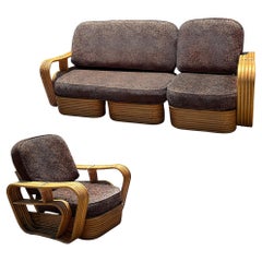 Restored Five-Strand Streamline Square Pretzel Rattan Sofa & Chair set