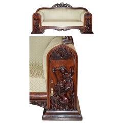 RESTORED FLAMED HARDWOOD LION CARVED ANTiQUE WILLIAM IV SOFA CUPBOARD LOCK ARMS