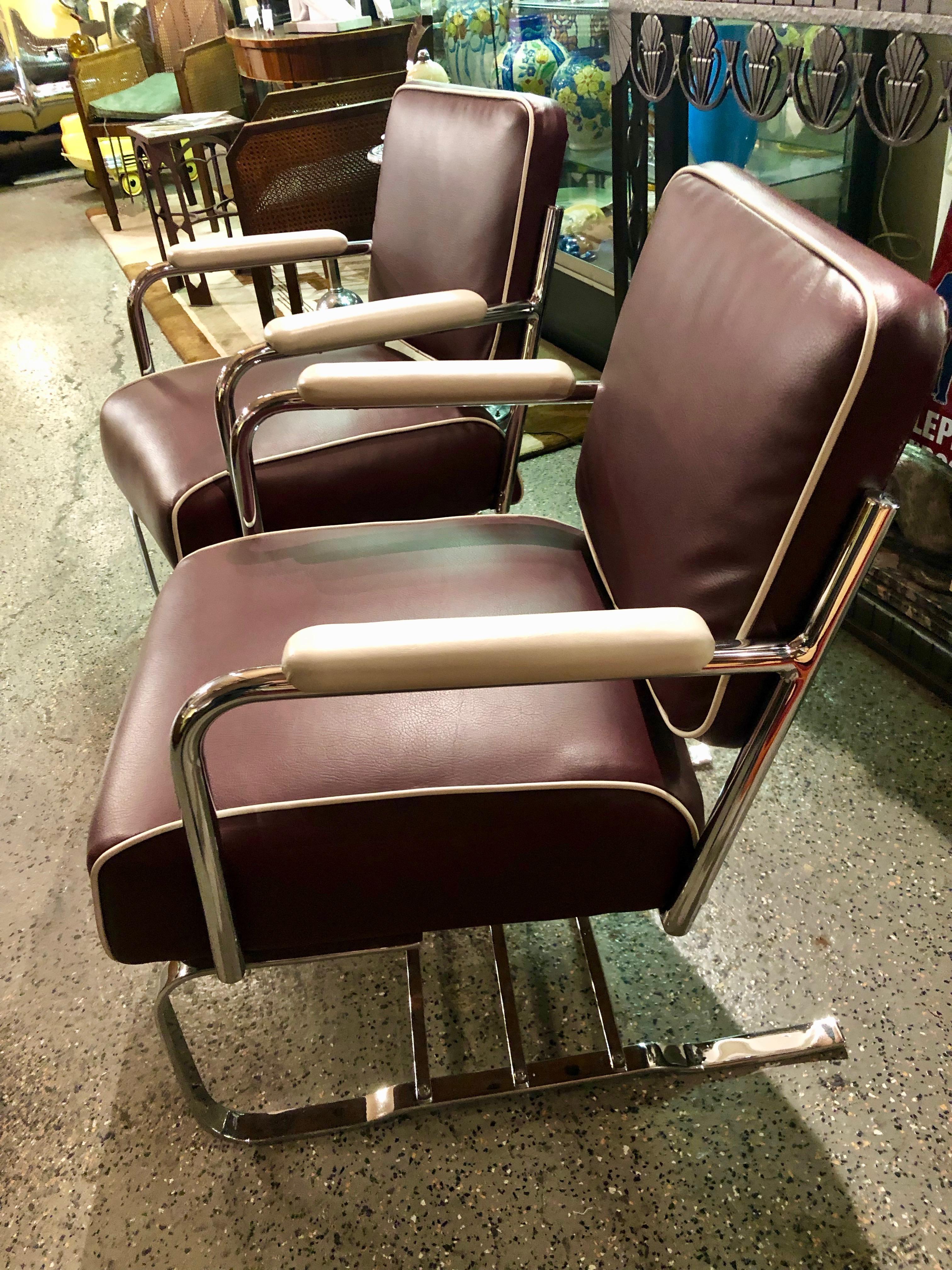American Restored Flexible Metal Two-Tone Art Deco Club Chairs