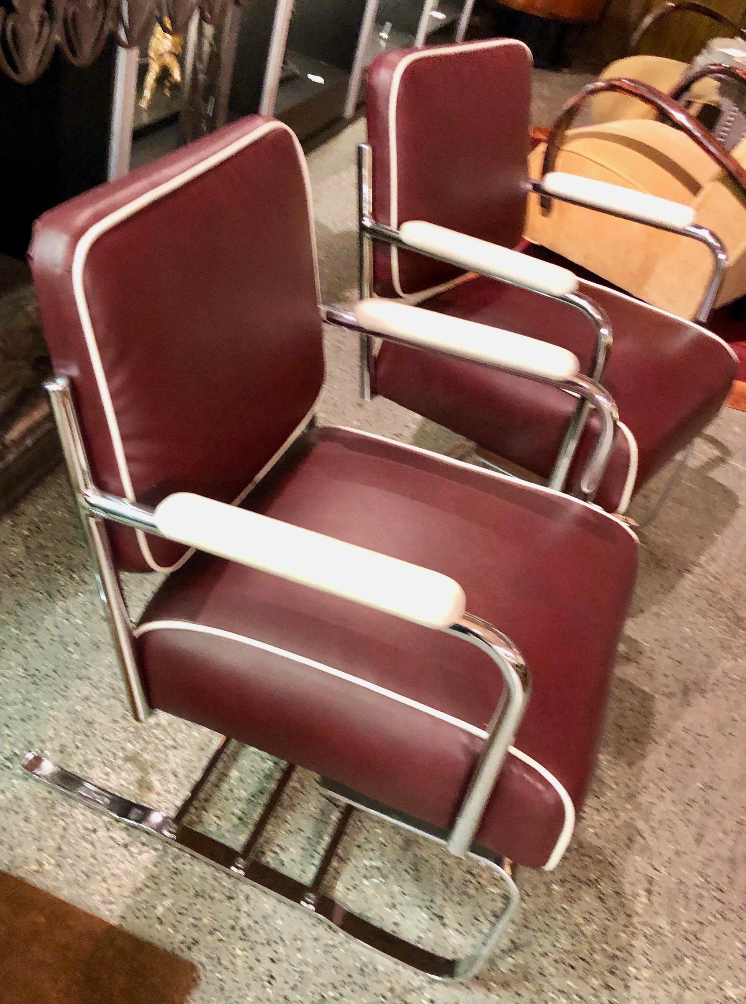 Mid-20th Century Restored Flexible Metal Two-Tone Art Deco Club Chairs