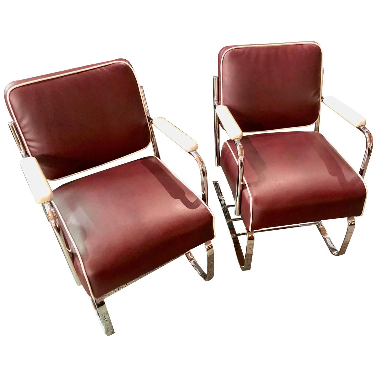 Restored Flexible Metal Two-Tone Art Deco Club Chairs