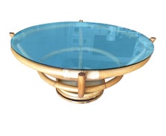 Restored Four Pole Rattan Coffee Table with Floating Glass Top