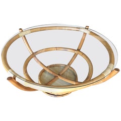 Restored Four Pole Rattan Coffee Table with Floating Glass Top