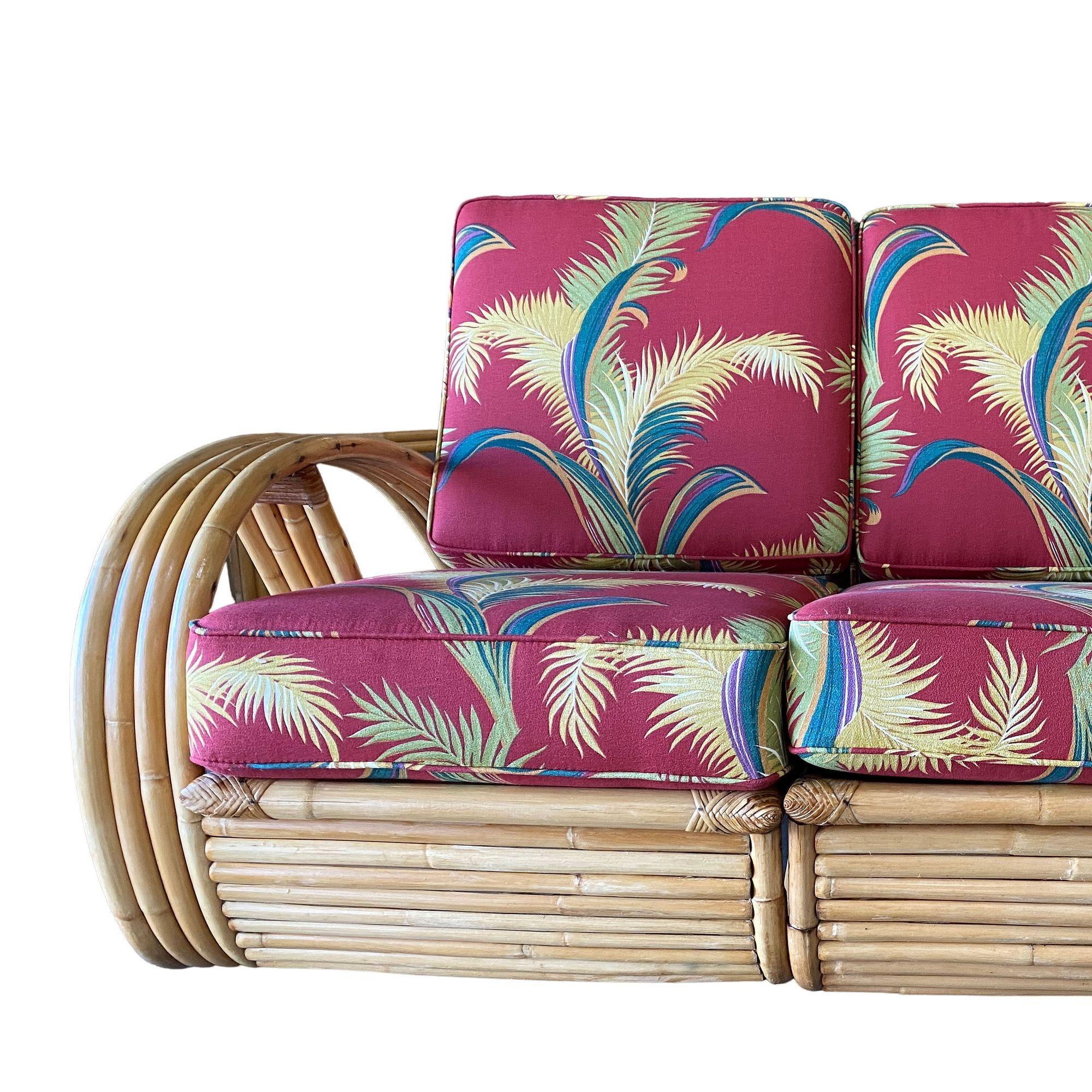 Restored Four-Strand 3/4 Pretzel Arm Rattan 3-Seater Sectional Sofa 1