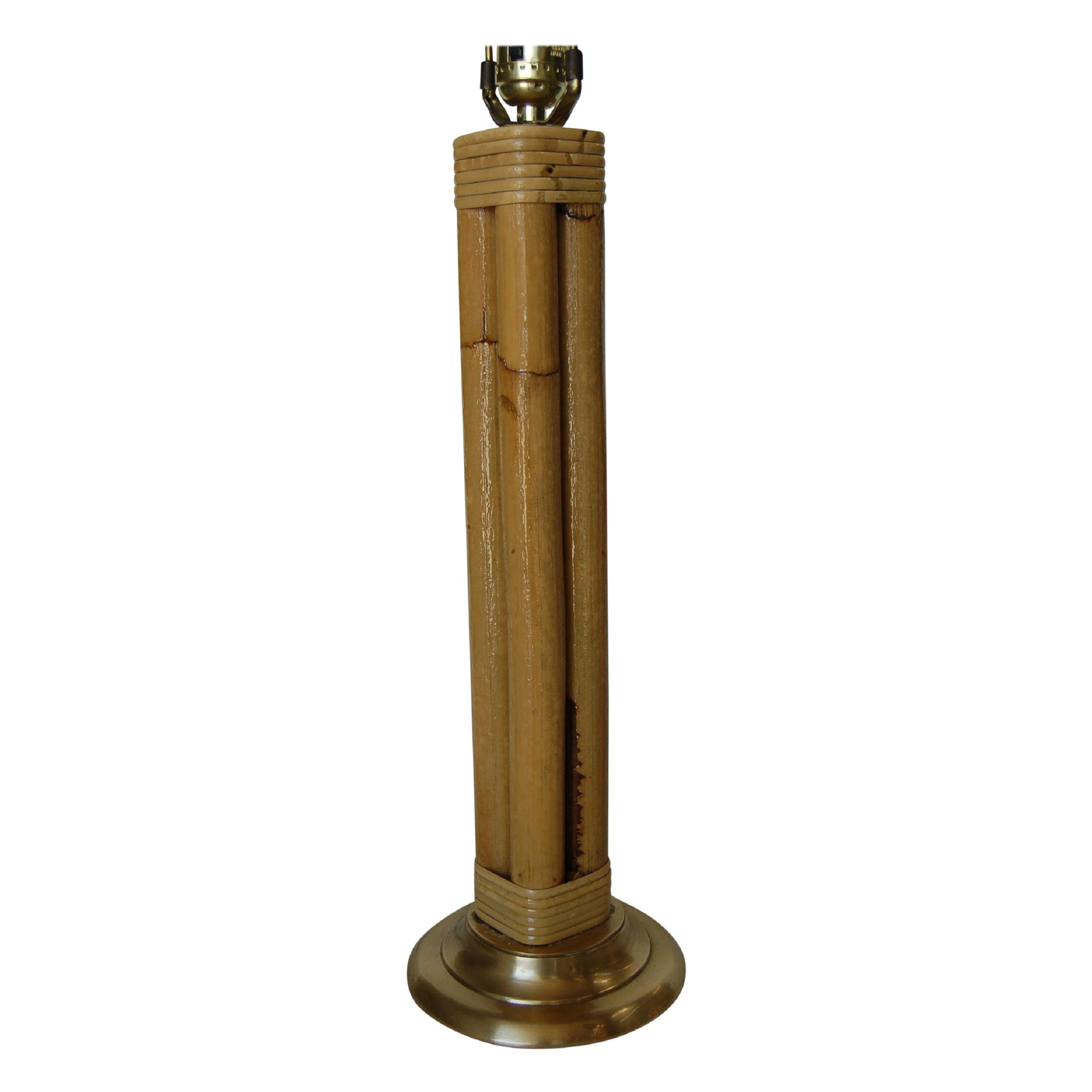 Restored Four Strand Rattan Table Lamp with Fancy Wrapping and Brass Base
