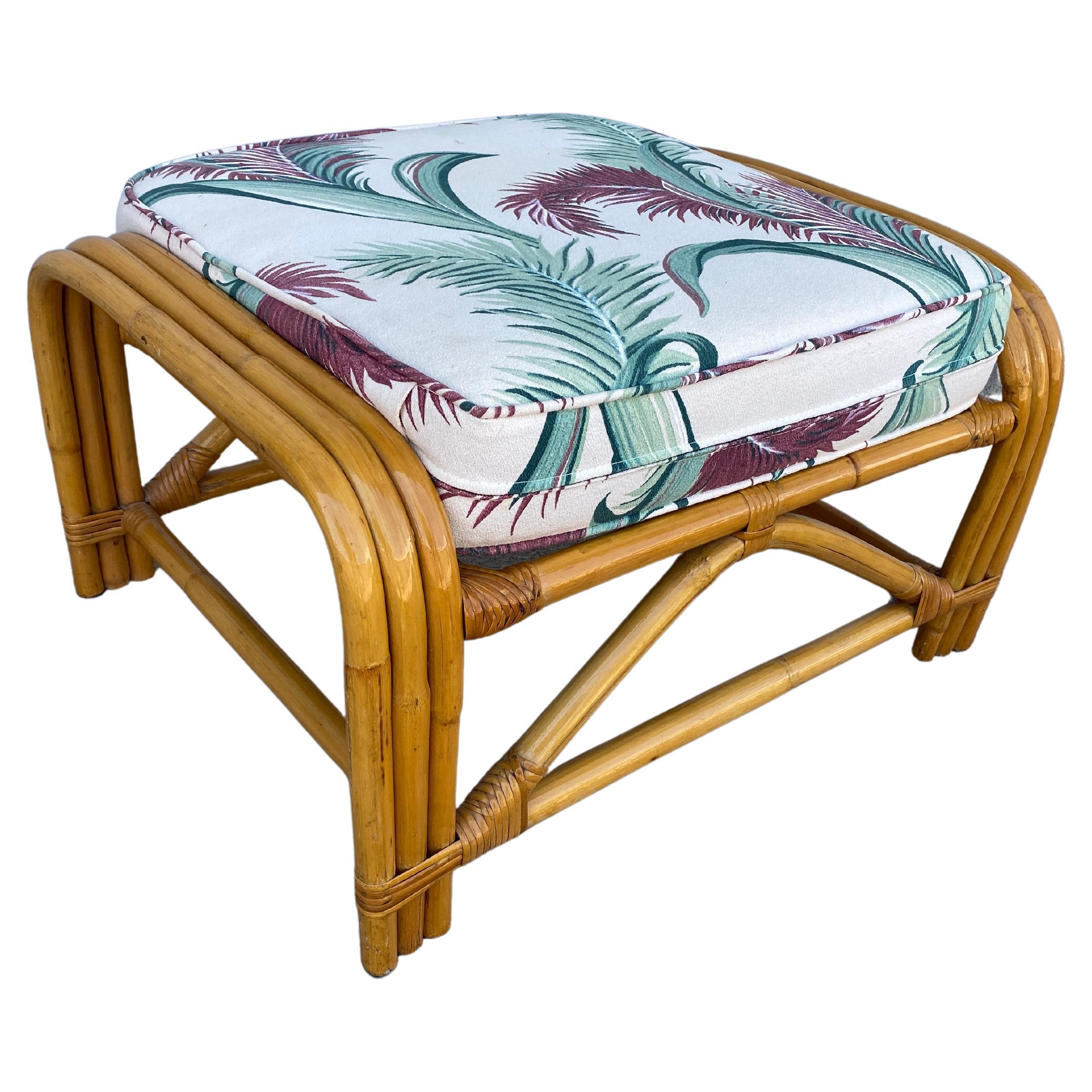 American Restored Four-Strand Square Pretzel Rattan Lounge Chair w/ Ottoman