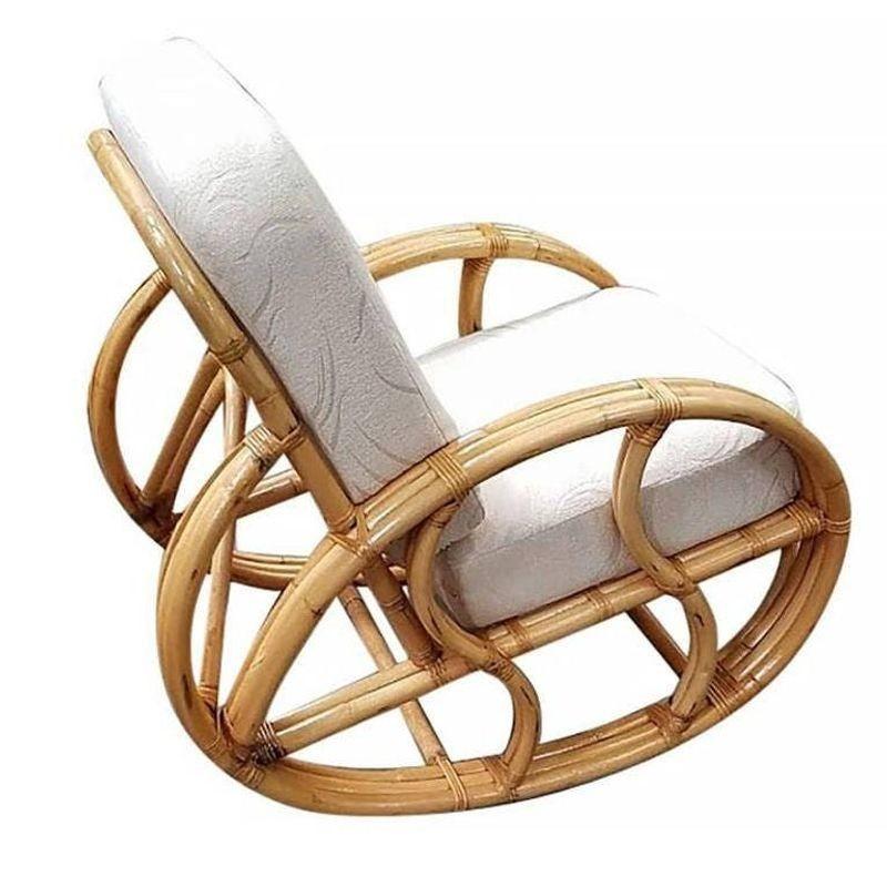 Restored Franco Albini Style Rattan Rocking Chair with White Cushions In Excellent Condition In Van Nuys, CA