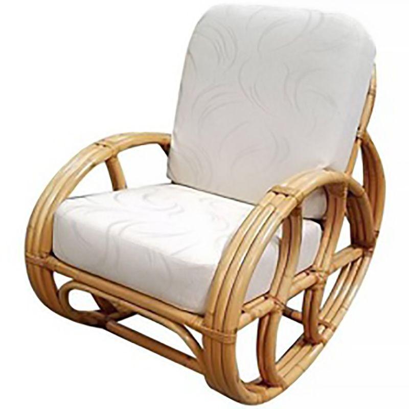 Mid-20th Century Restored Franco Albini Style Rattan Rocking Chair with White Cushions