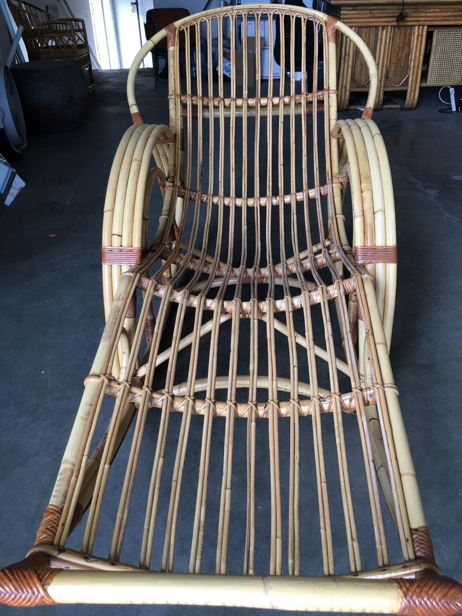 Mid-20th Century Restored Franco Albini Style Stick Rattan Rocking Lounge Chair For Sale