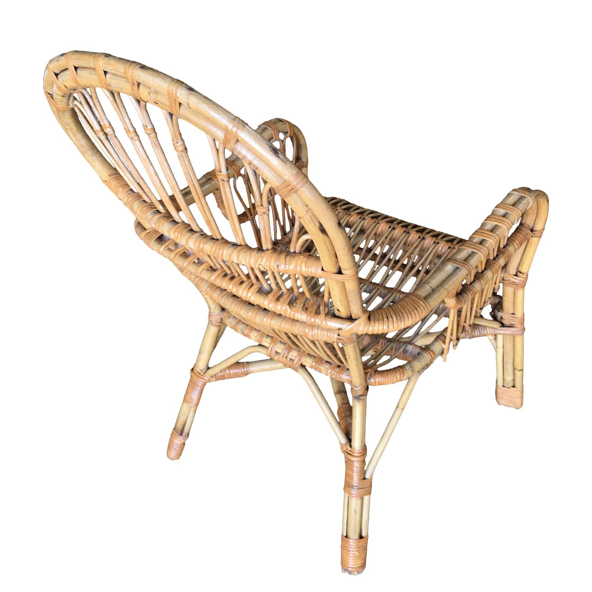Restored Franco Albini Style Stick Reed Rattan Lounge Chair In Excellent Condition For Sale In Van Nuys, CA