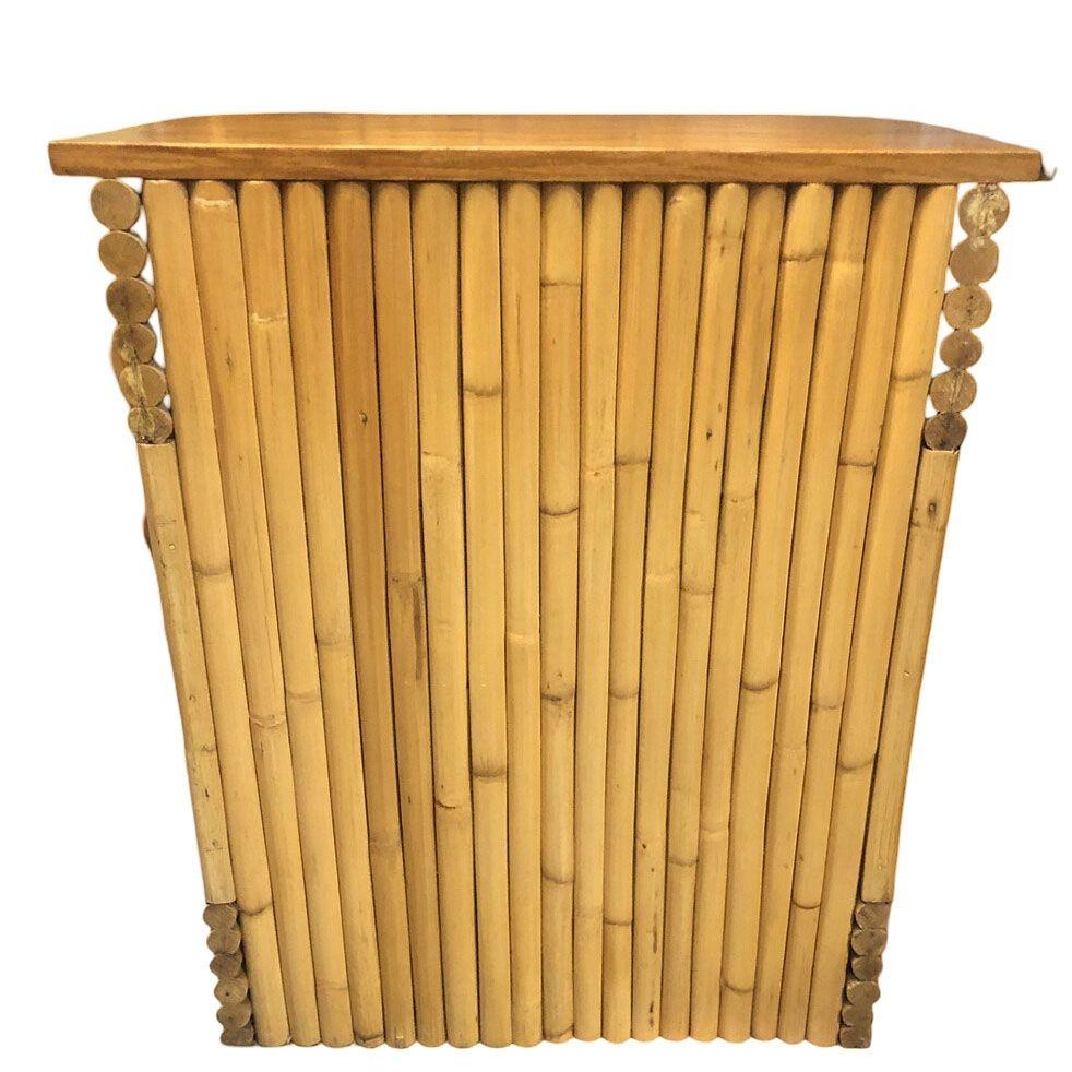 Mid-20th Century Restored Frankl Inspired Stacked Rattan Streamline Side Table w/ Floating Shelf For Sale