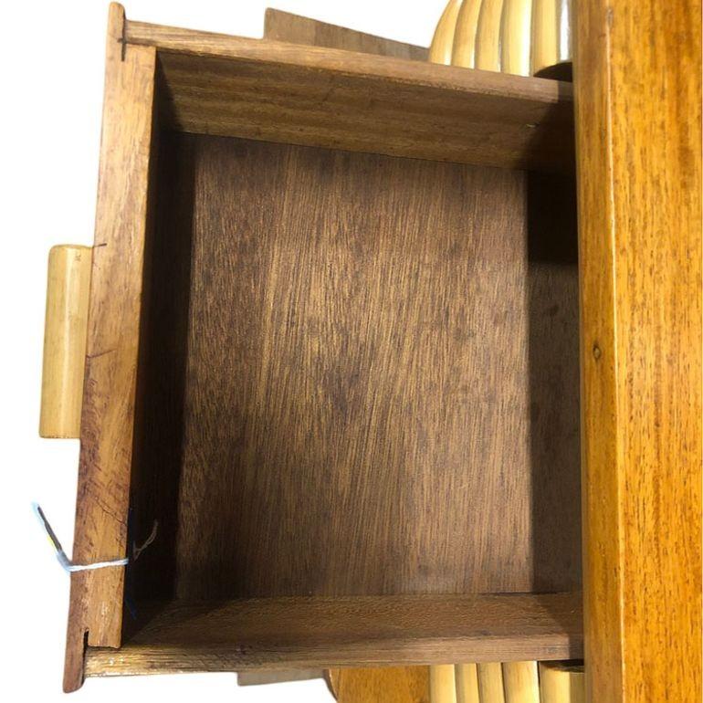 Restored Frankl Inspired Stacked Rattan Streamline Side Table w/ Floating Shelf For Sale 2
