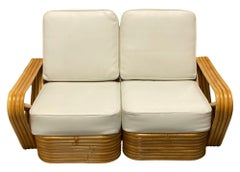 Restored Frankl Style Four-Strand Square Pretzel Rattan Sectional Settee