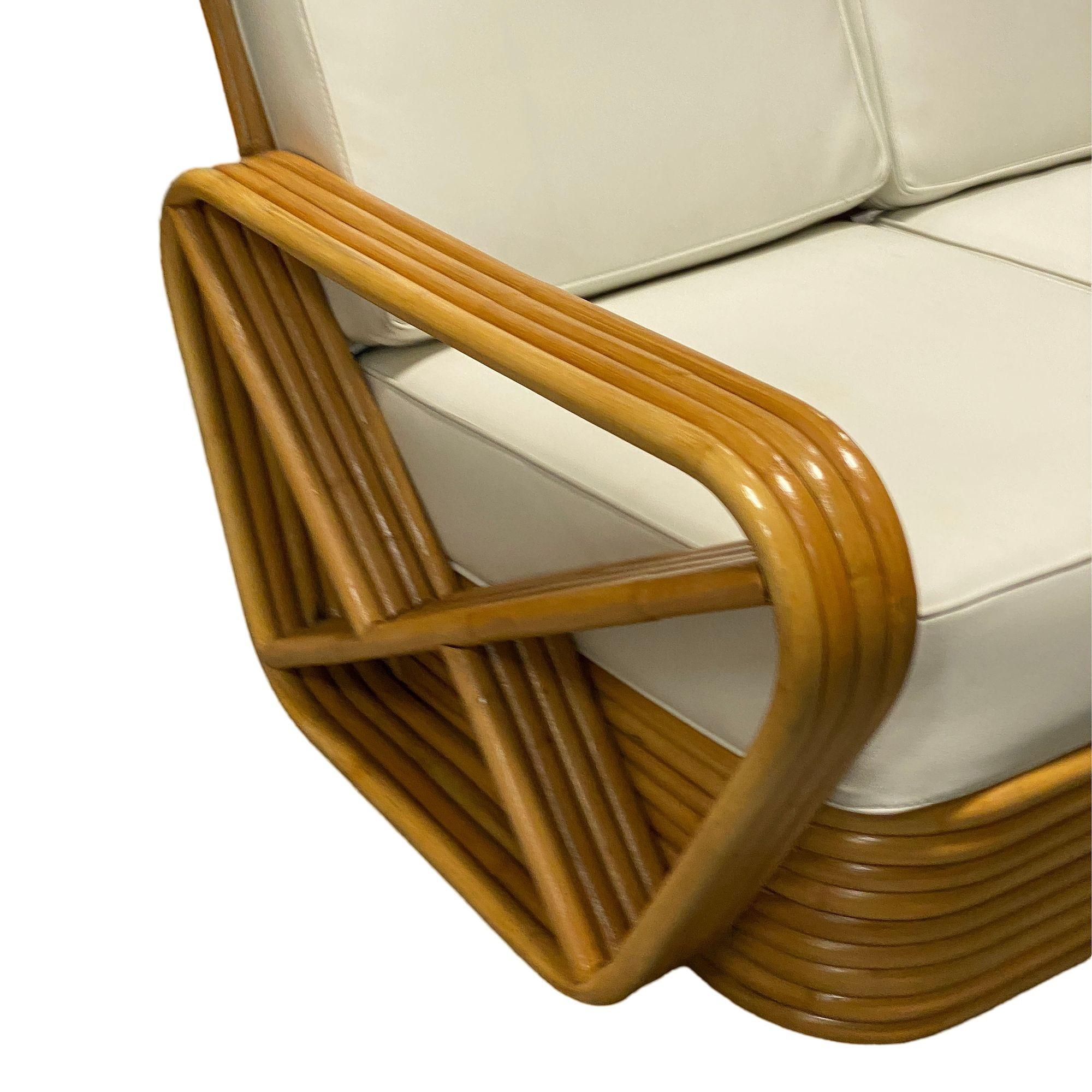 Restored Frankl Style Four-Strand Square Pretzel Rattan Sectional Settee For Sale 1