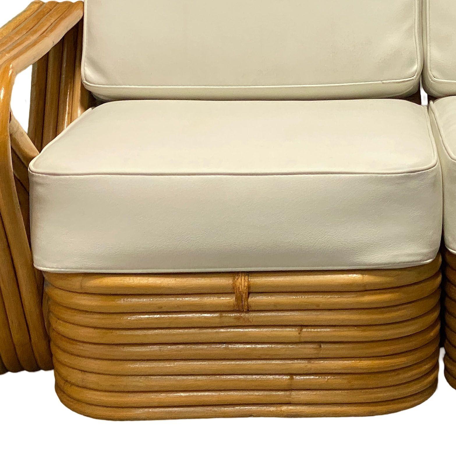 Restored Frankl Style Four-Strand Square Pretzel Rattan Sectional Settee For Sale 2