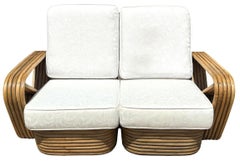 Divano setional a 5 fili quadrati in stile Frankl restaurato in rattan