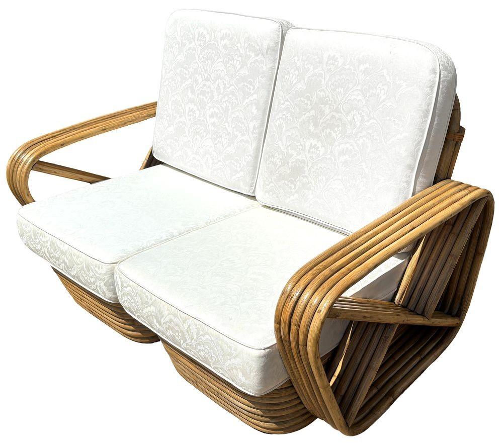 Art Deco Restored Frankl Style Rattan 5-Strand Square Pretzel Setional Settee Sofa For Sale