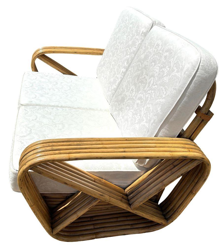 Restored Frankl Style Rattan 5-Strand Square Pretzel Setional Settee Sofa In Excellent Condition For Sale In Van Nuys, CA