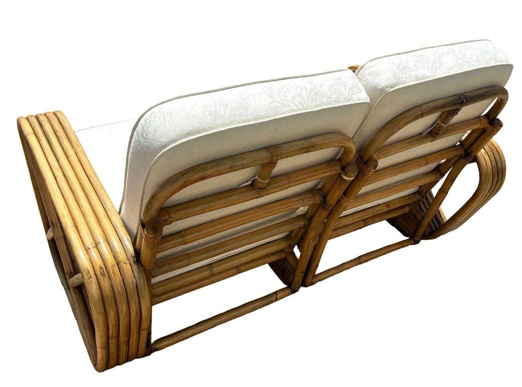 Mid-20th Century Restored Frankl Style Rattan 5-Strand Square Pretzel Setional Settee Sofa For Sale