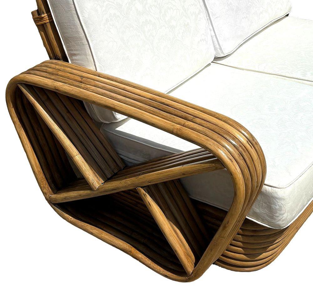 Restored Frankl Style Rattan 5-Strand Square Pretzel Setional Settee Sofa For Sale 1