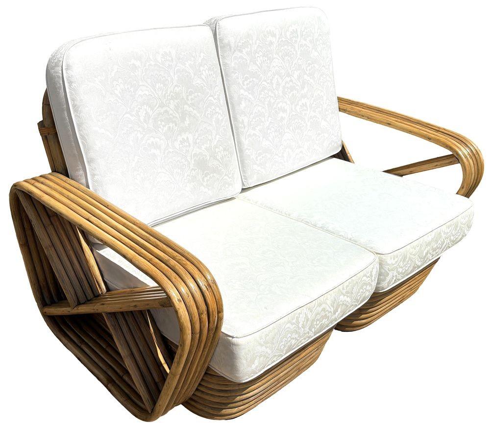 Restored Frankl Style Rattan 5-Strand Square Pretzel Setional Settee Sofa For Sale