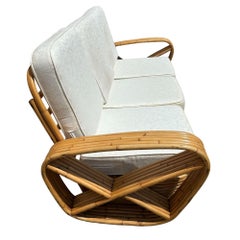 Canapé sectionnel 3 places en rotin à six brins et bretzel carré restauré de style Frankl