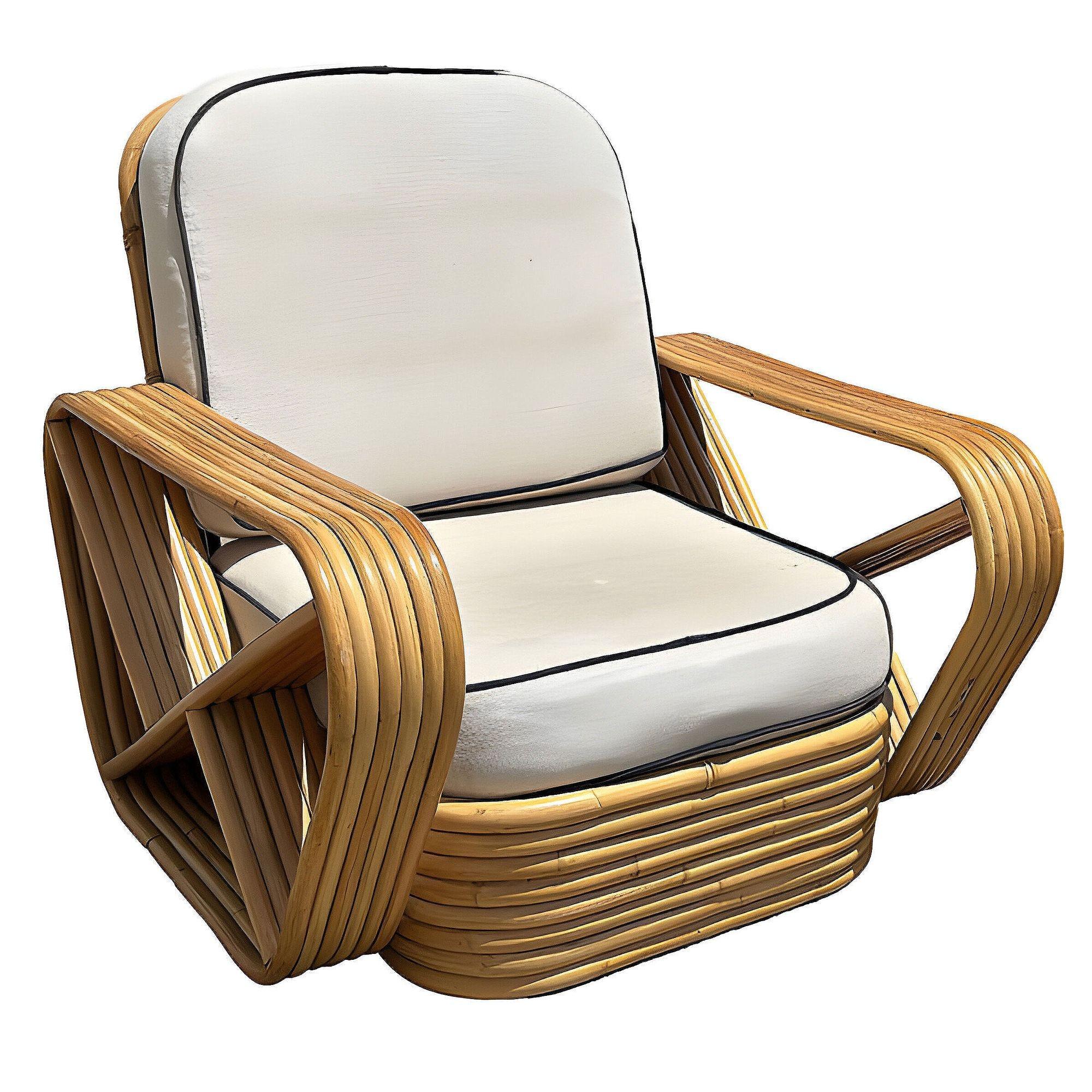 Américain Chaise longue Bretzel carrée à six brins en rotin de style Frankl restaurée, paire en vente