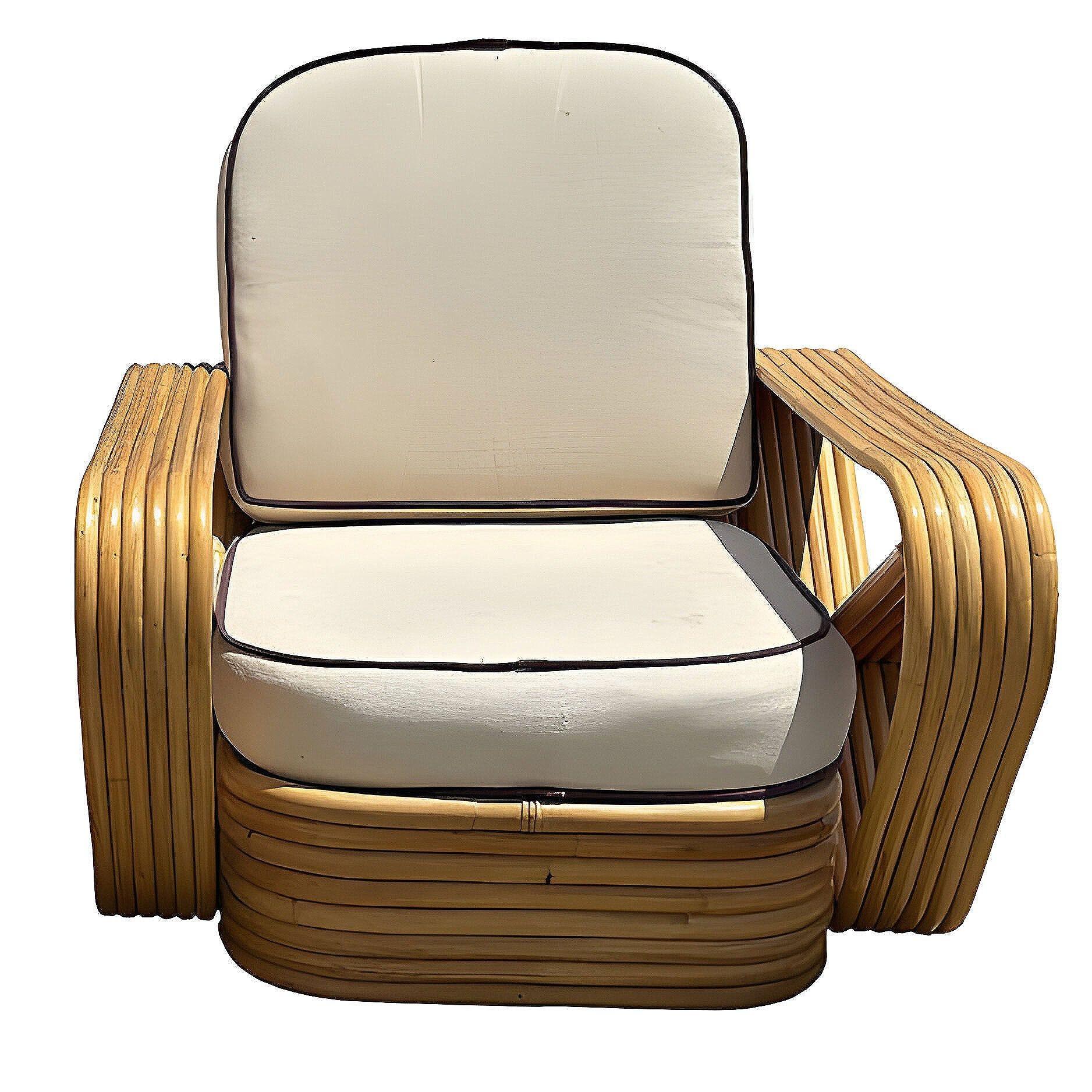 Chaise longue Bretzel carrée à six brins en rotin de style Frankl restaurée, paire Excellent état - En vente à Van Nuys, CA