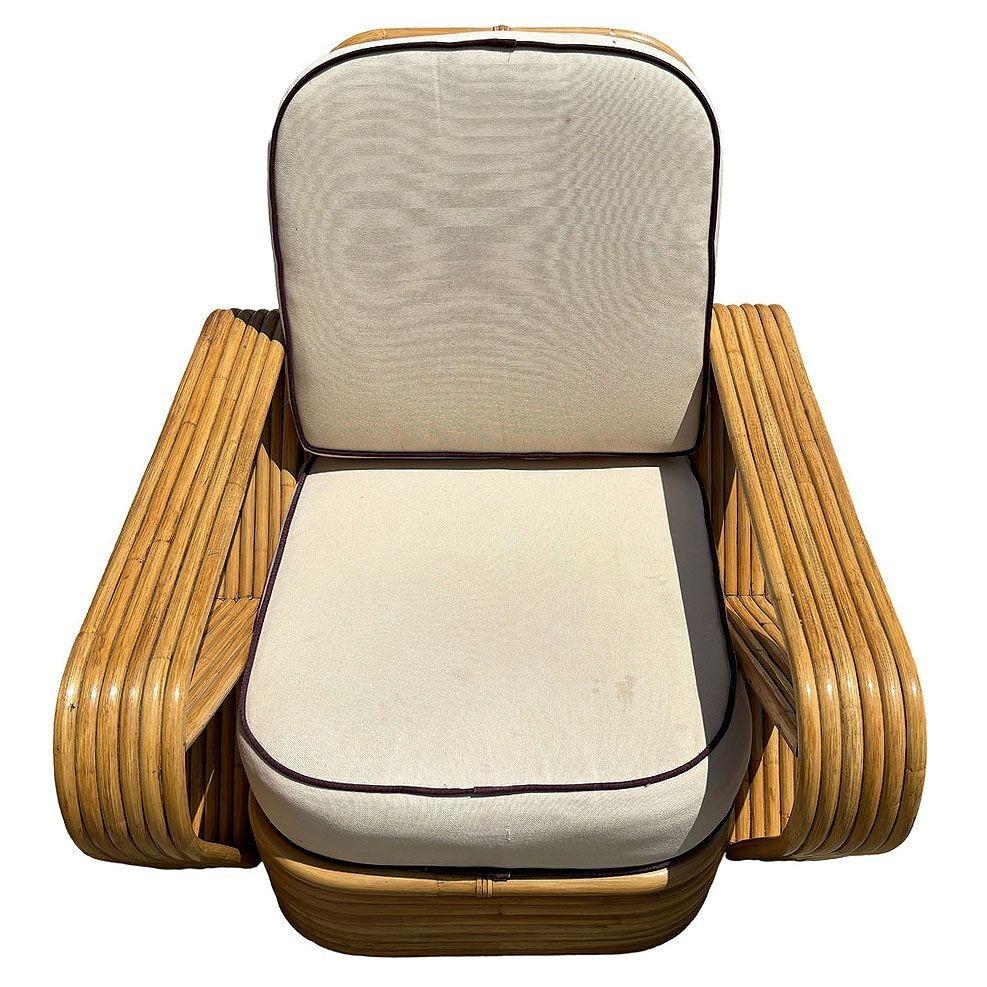 Rotin Chaise longue Bretzel carrée à six brins en rotin de style Frankl restaurée, paire en vente