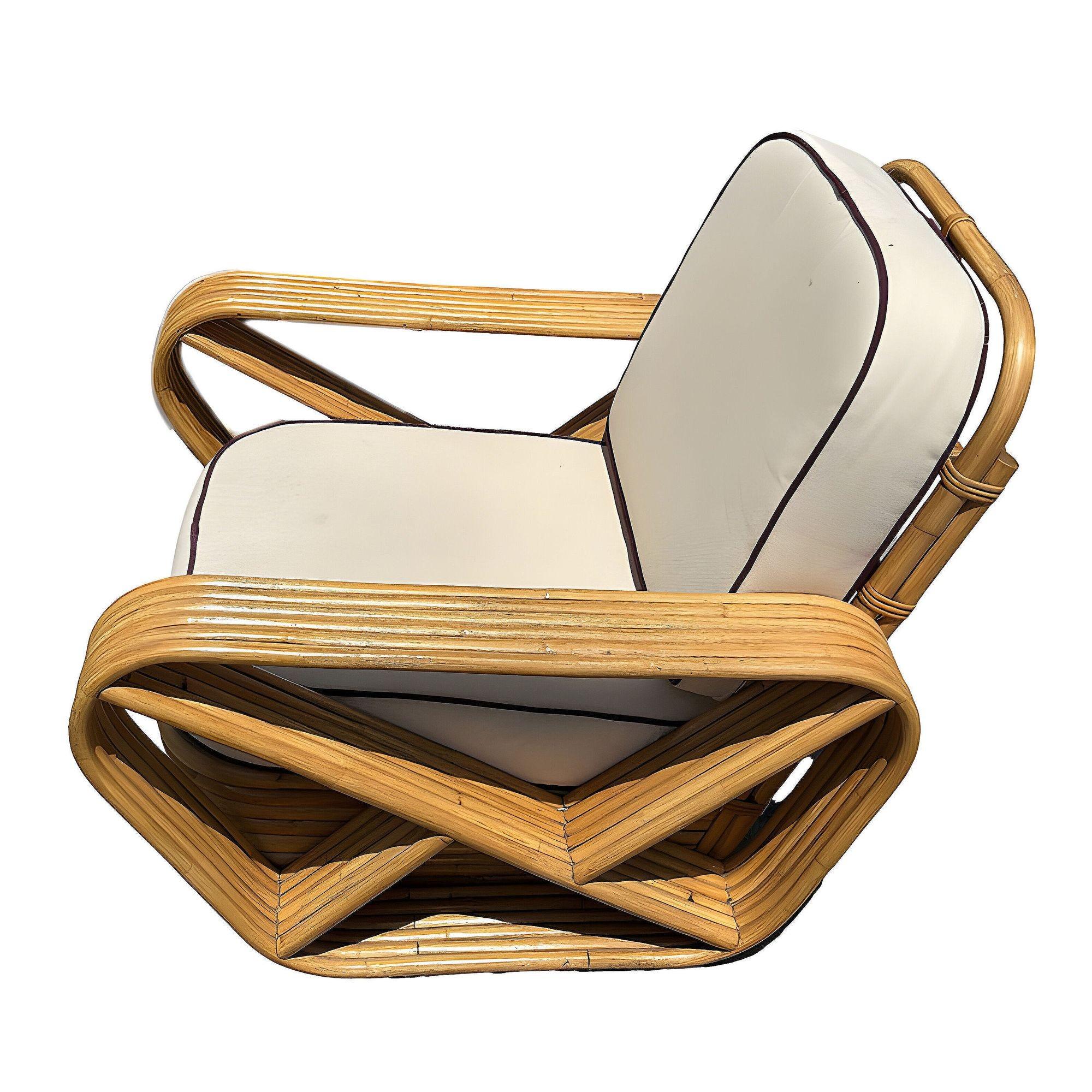 Chaise longue Bretzel carrée à six brins en rotin de style Frankl restaurée, paire en vente 1
