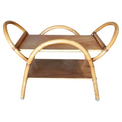 Restored Free-Form "Arches" Rattan Bar Cart W/ Mahogany Top