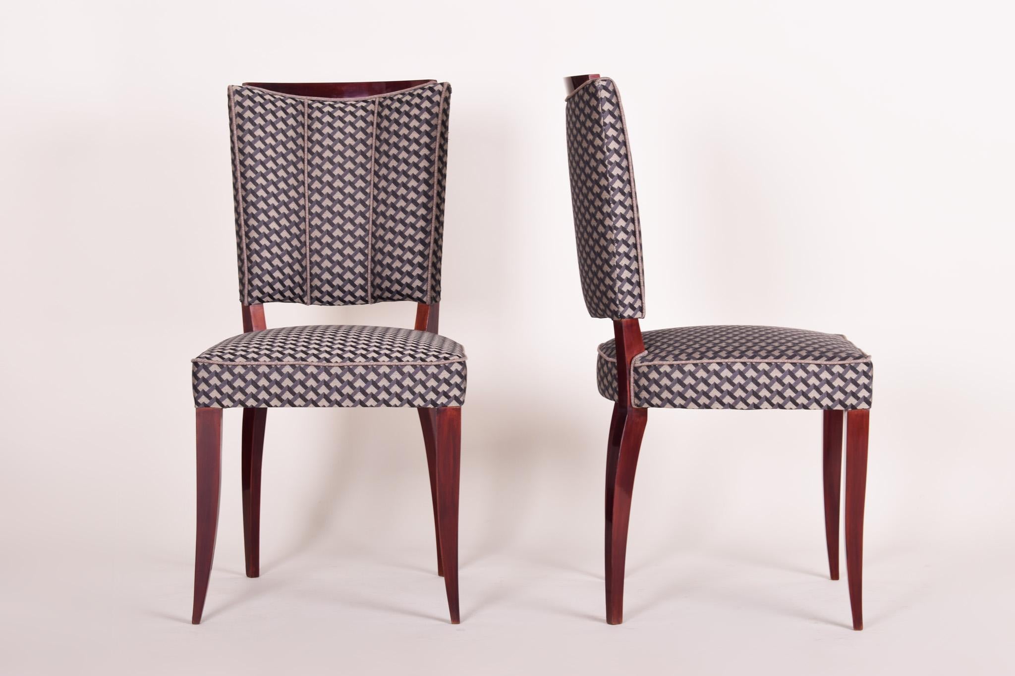 Fabric Restored French Art Deco Chairs, Six Pieces, Designed by Jules Leleu, 1920-1929