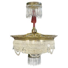Restored French Crystal 7 Light Basket Chandelier