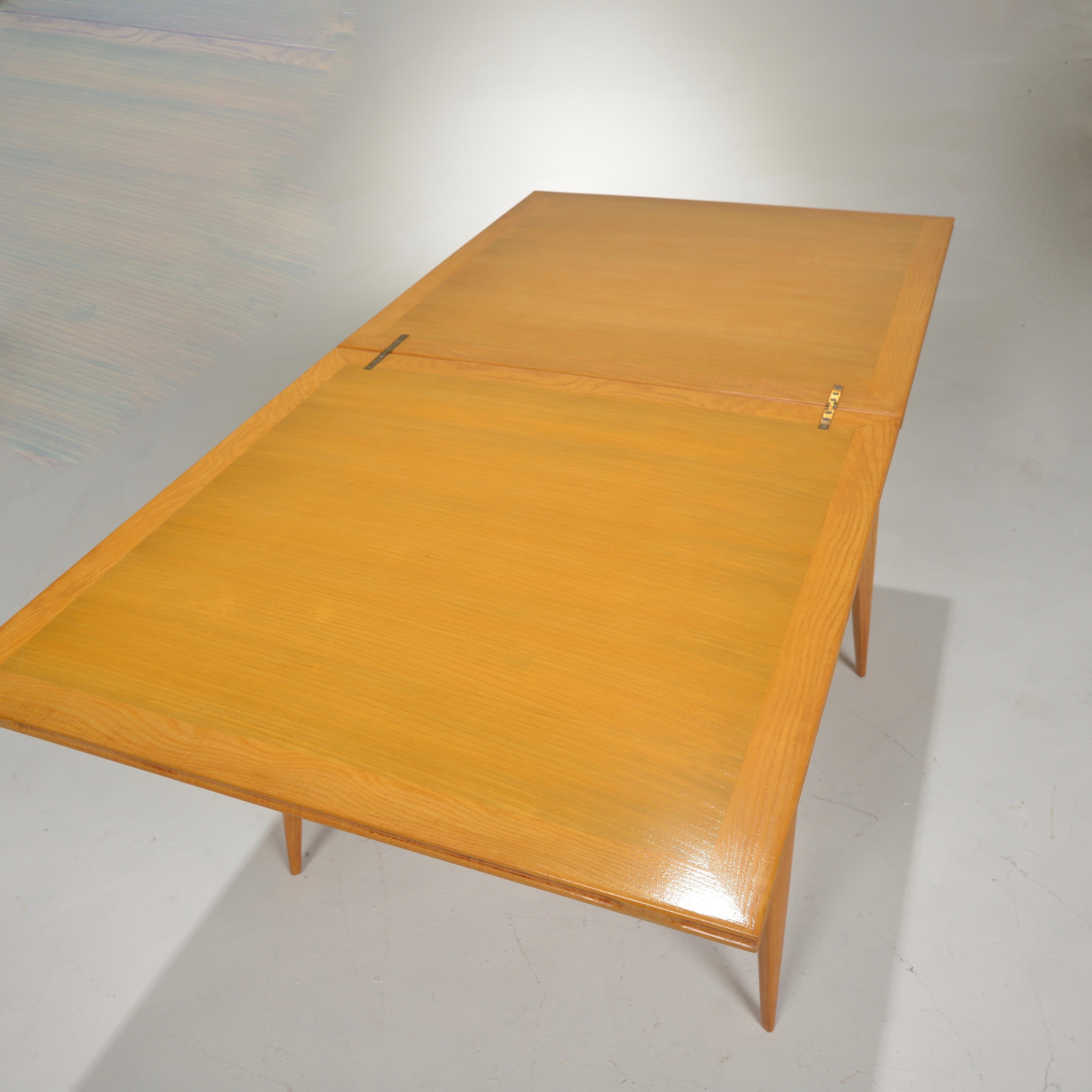 Restored French Mid-Century Modern Flip-Top Oak Dining Table 1