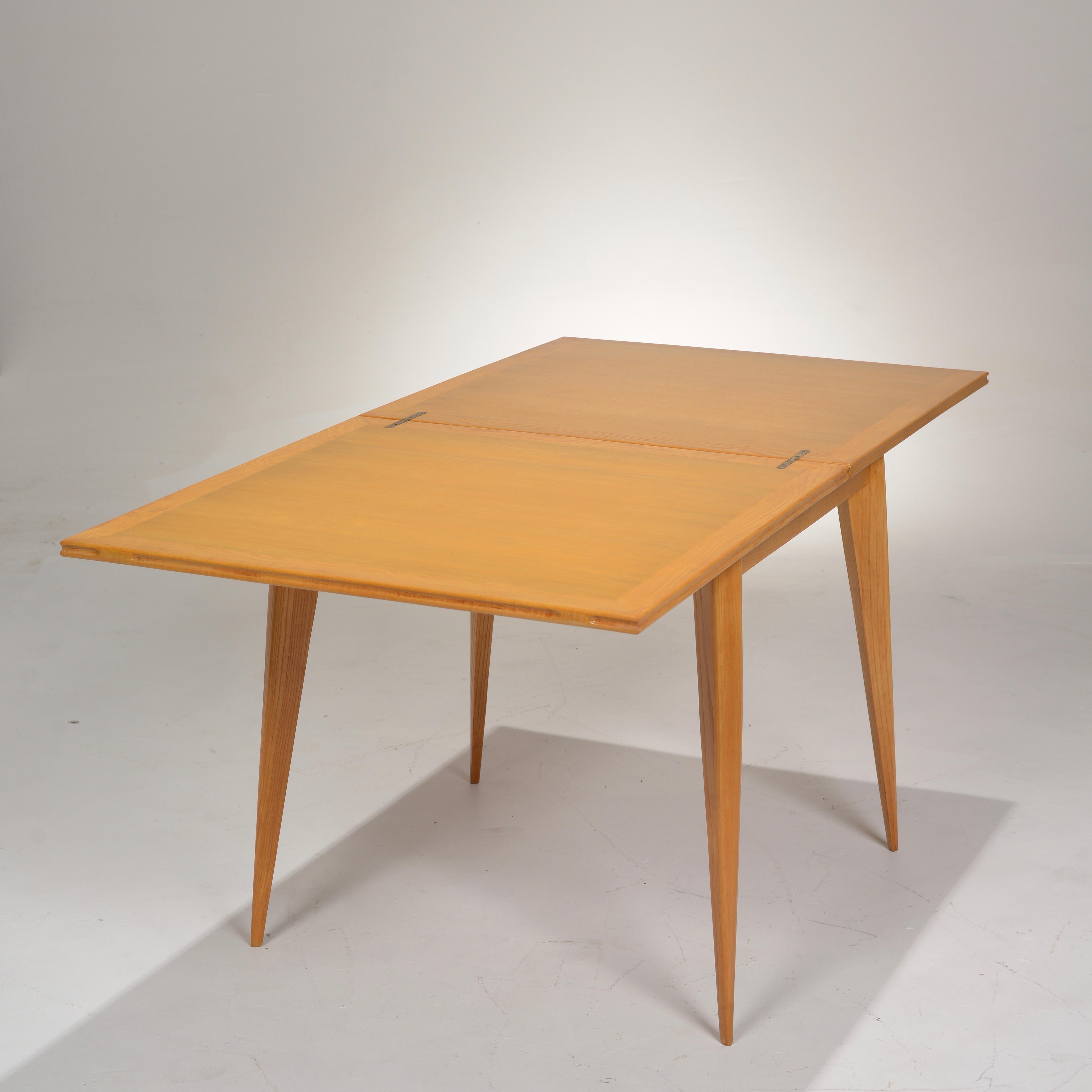 Restored French Mid-Century Modern Flip-Top Oak Dining Table 2