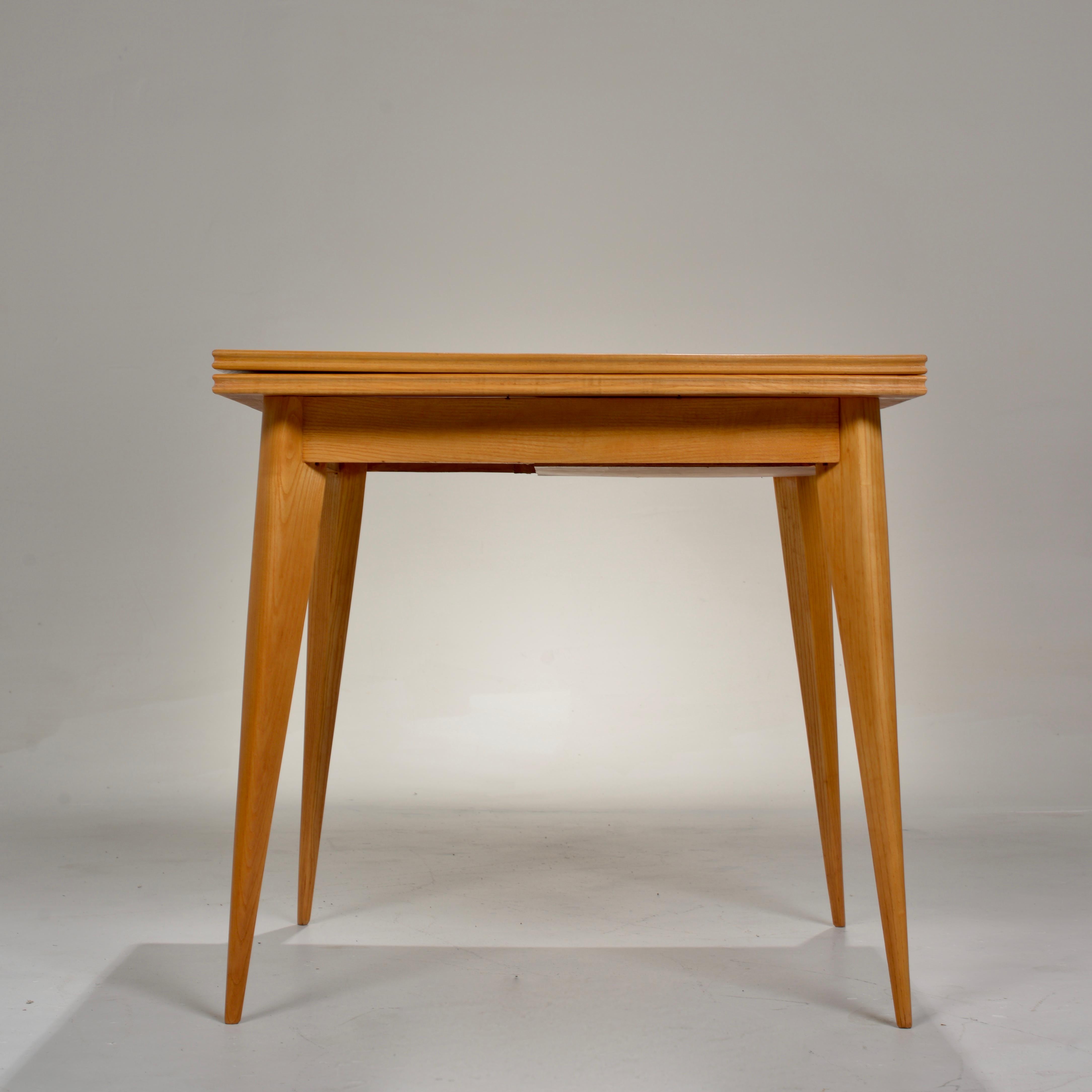 Restored French Mid-Century Modern Flip-Top Oak Dining Table 4